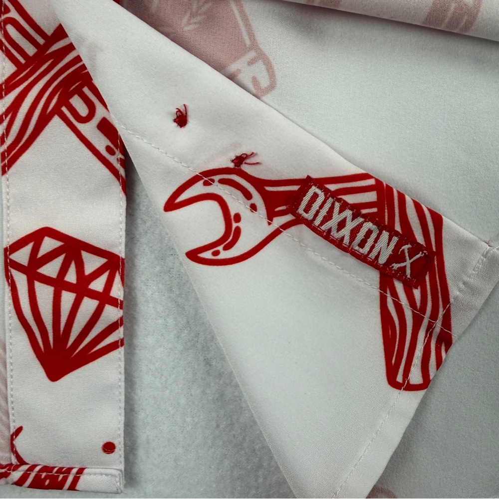 Dixxon Men's PartyBoy Short Sleeve‎ Button Down Shirt Red White Large - Picture 8 of 10